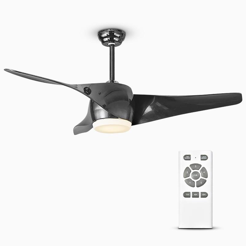 Modern 52" Black Downrod Ceiling Fan with Remote Control & LED Lights