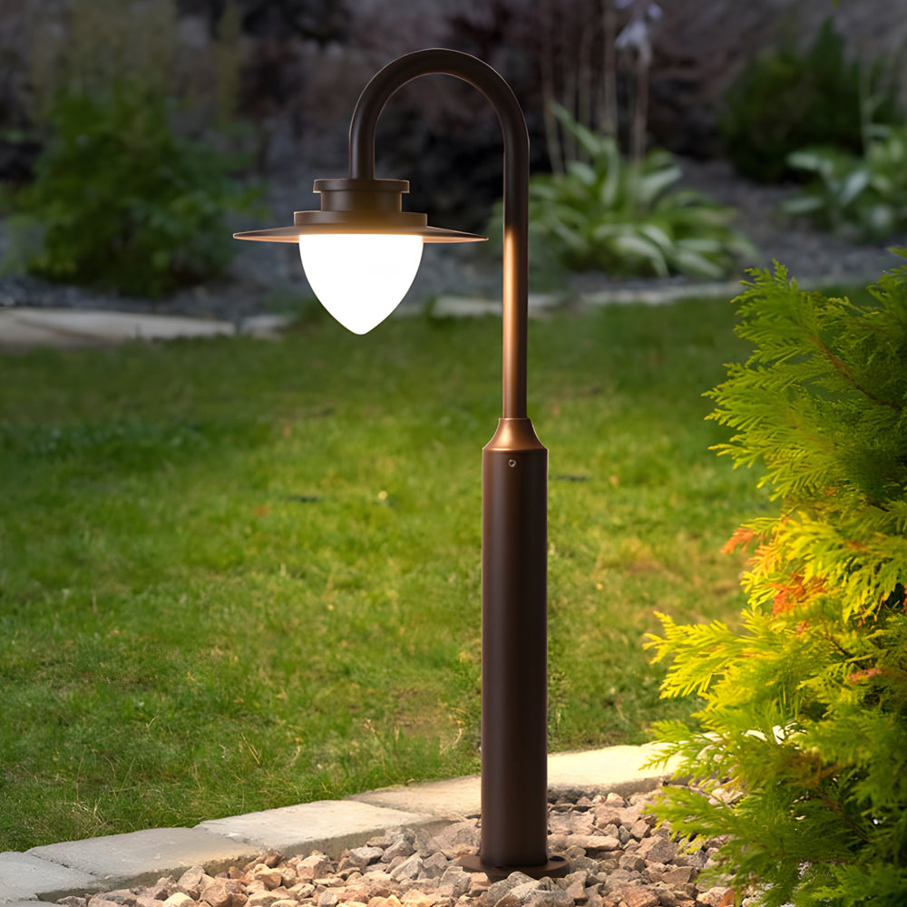 Durable Minimalist Nordic Arc LED Outdoor Lawn Lamp in Black Metal Design