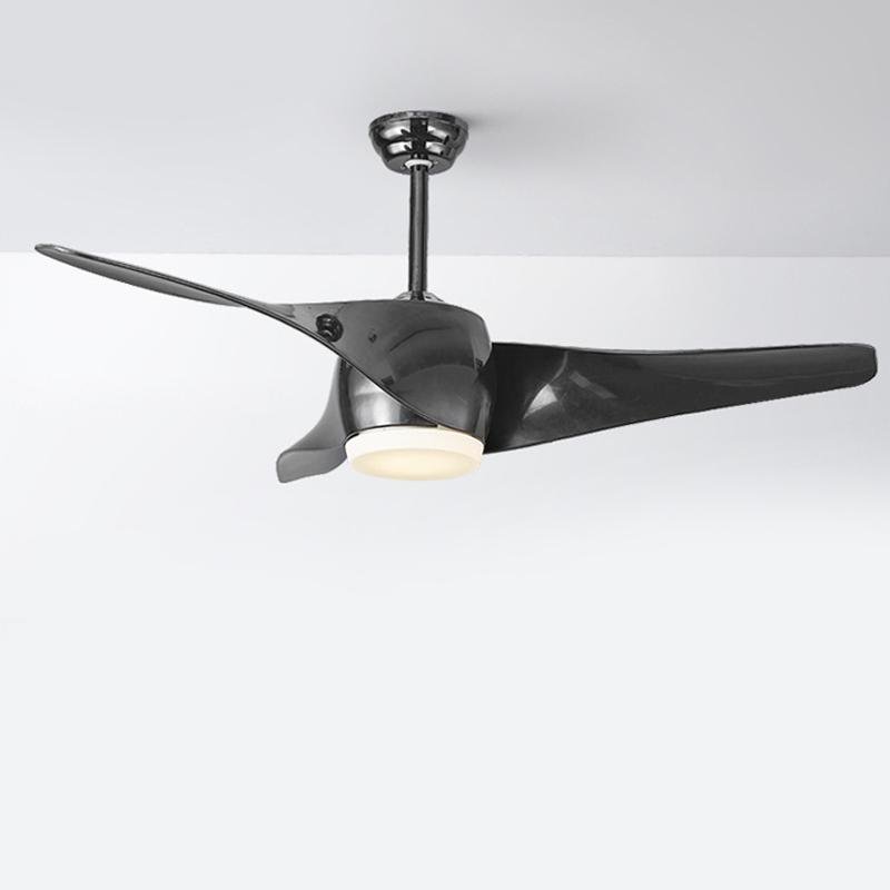 Modern 52" Black Downrod Ceiling Fan with Remote Control & LED Lights