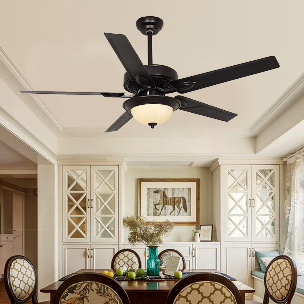 52" Contemporary Black Ceiling Fan with Remote & LED Light for Living Room