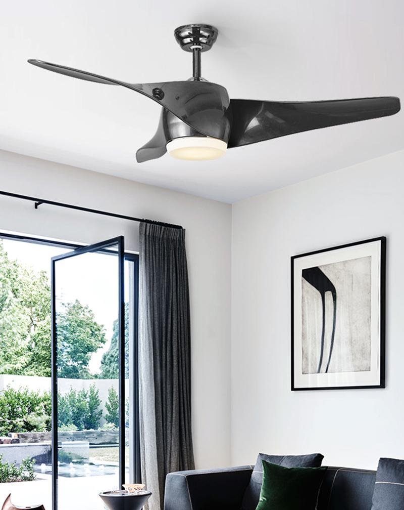 Modern 52" Black Downrod Ceiling Fan with Remote Control & LED Lights