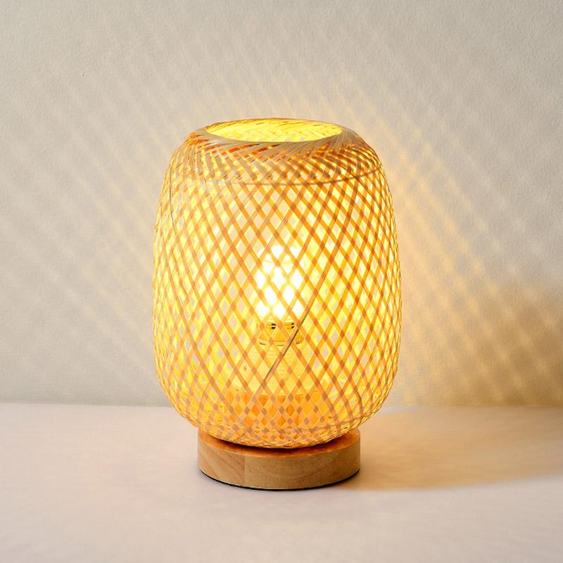 Natural Japanese Rattan Table Lamp for Cozy Ambient Lighting in Living Room