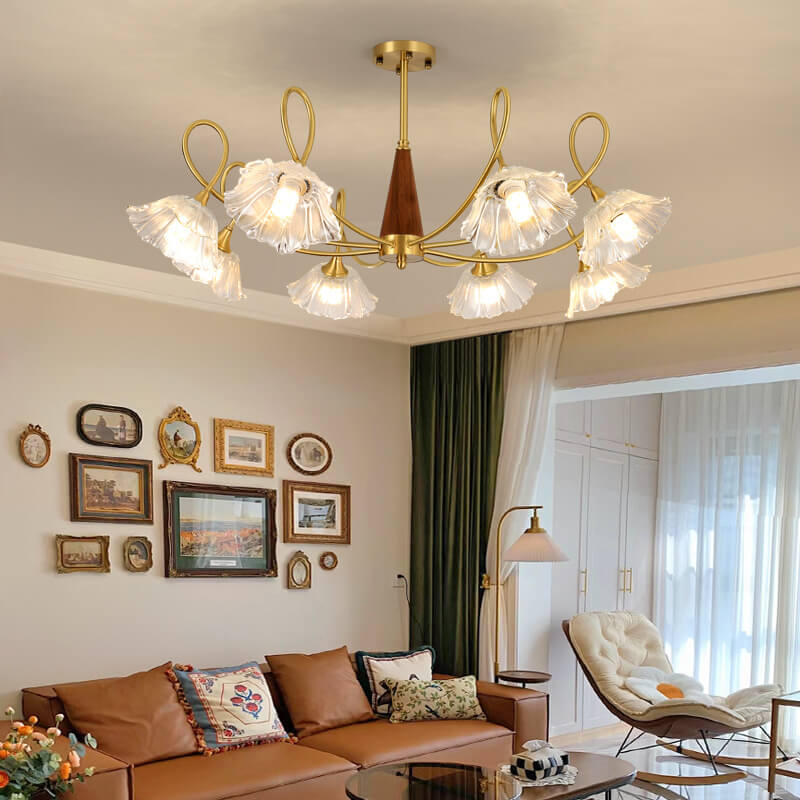 Vintage Floral Copper Glass Chandelier Fixture for Living Room Decor