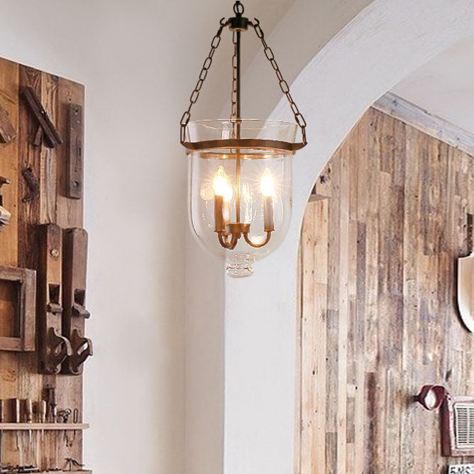 Rustic Iron 3-Light Round Glass Bucket Candelabra Chandelier for Living Room