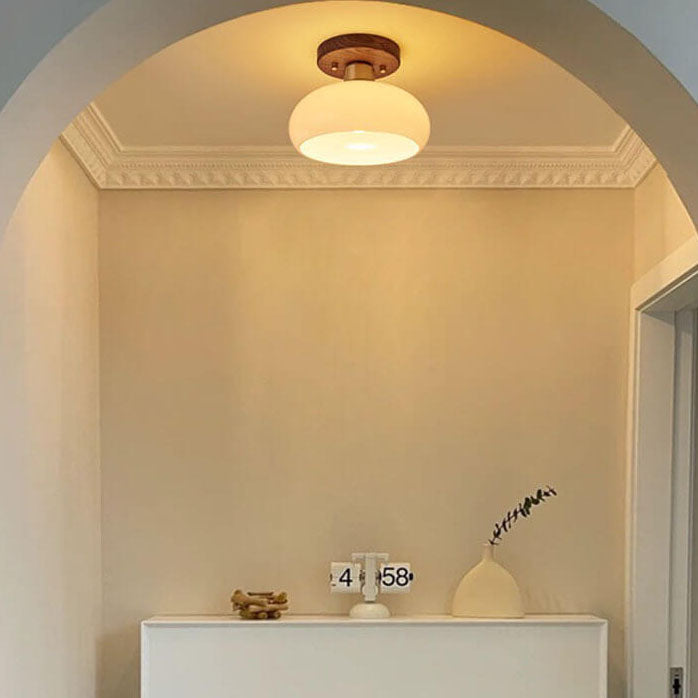Vintage Walnut Brass Semi-Flush Mount Ceiling Light for Living Room