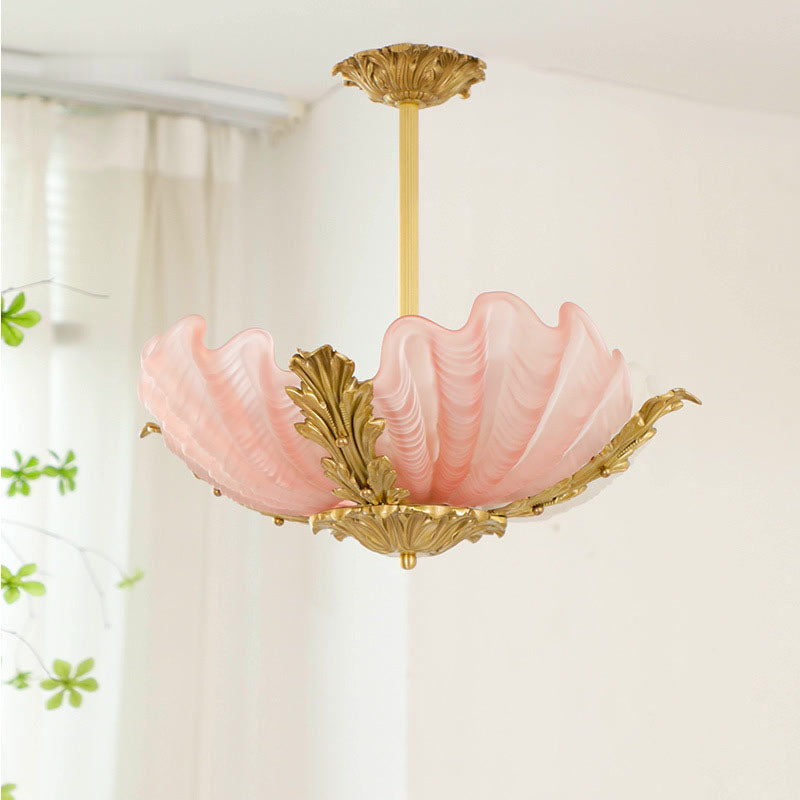 Elegant Brass and Glass 3/4 Light Shell Chandelier for Living Room