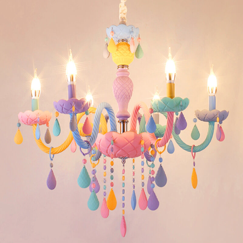 Modern Pink Princess Macaron Glass Chandelier for Kids' Bedroom