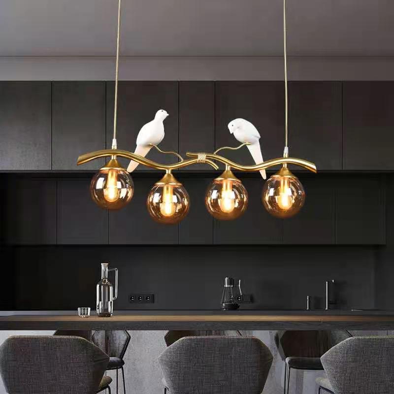 Modern Resin and Glass 4-Light Chandelier for Living Room Island