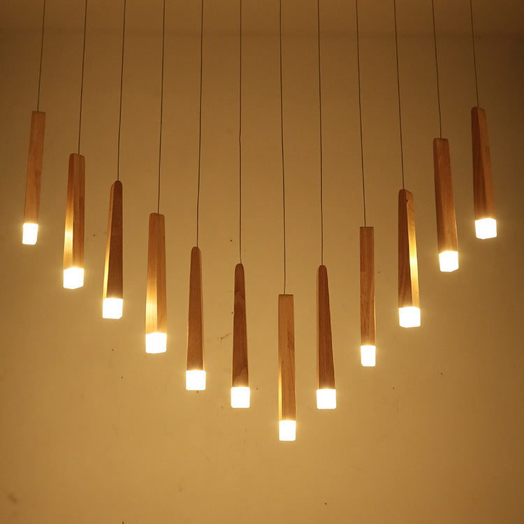 Rustic Square Wooden LED Chandelier for Dining Room Island Lighting