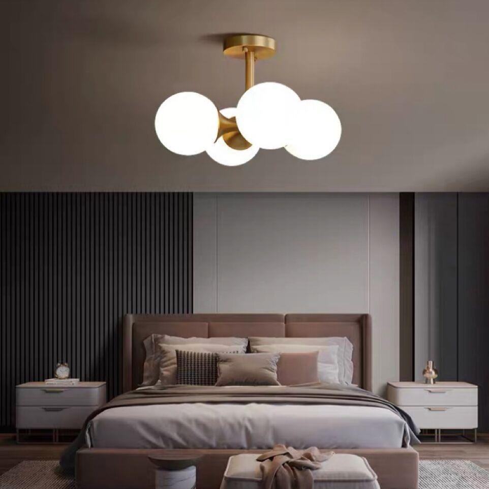 Stylish Mid-Century Modern 4-Light Gold Glass Globe Chandelier for Living Room