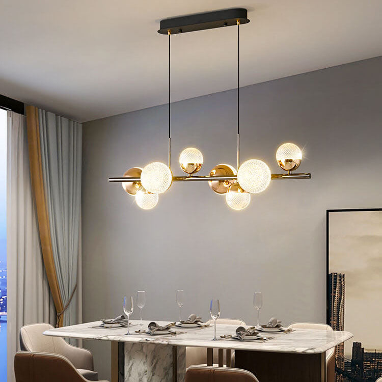 Contemporary Clear Acrylic and Iron Rod LED Chandelier for Kitchen Island