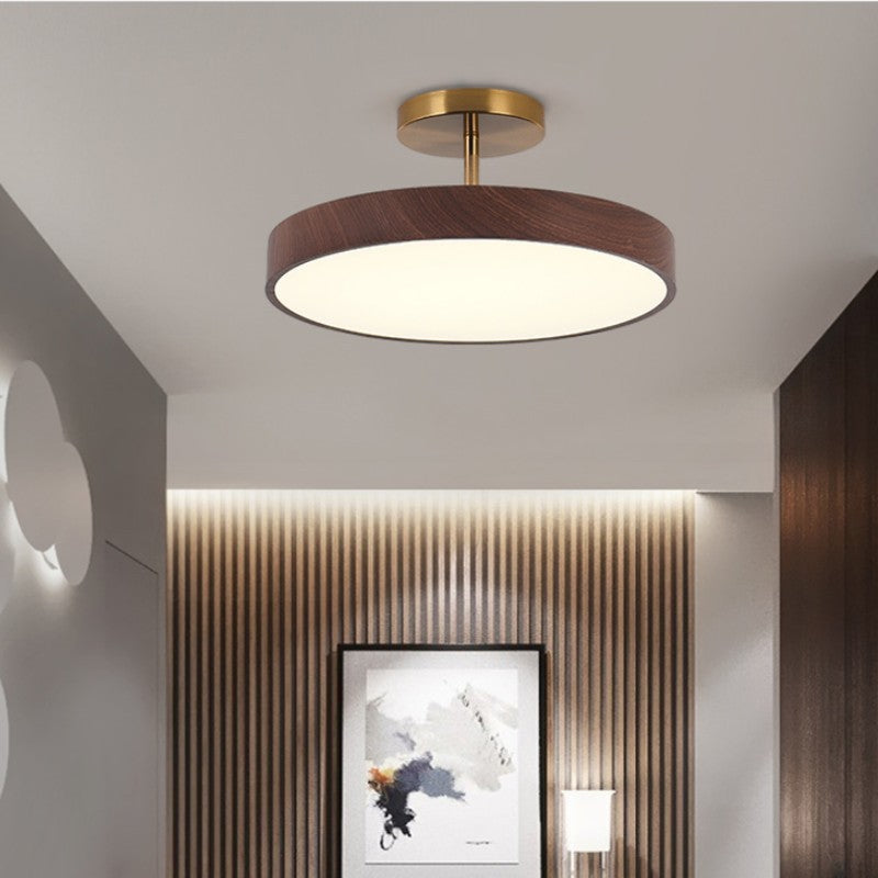 Natural Wood Grain LED Semi-Flush Mount Light for Wabi-Sabi Style Interiors