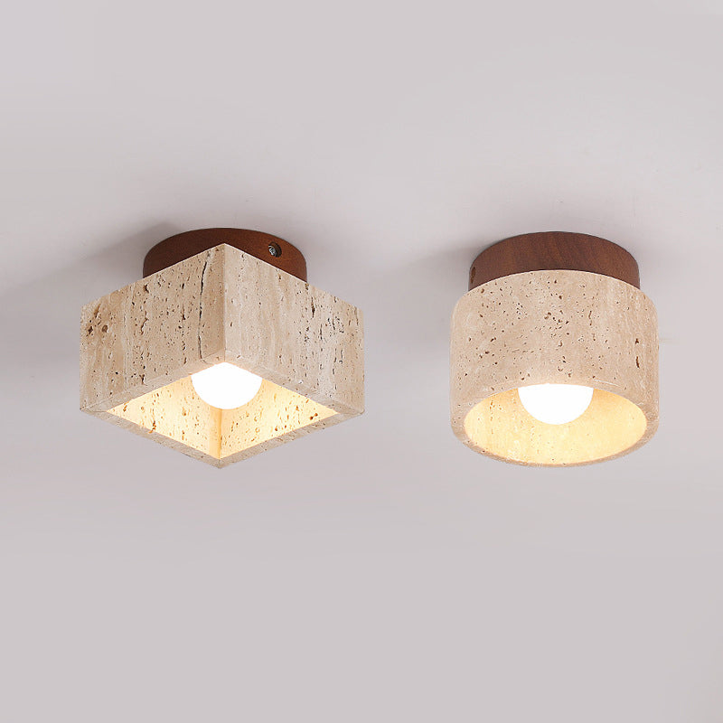 Wabi-Sabi Yellow Travertine Column Semi-Flush Light for Rustic Spaces