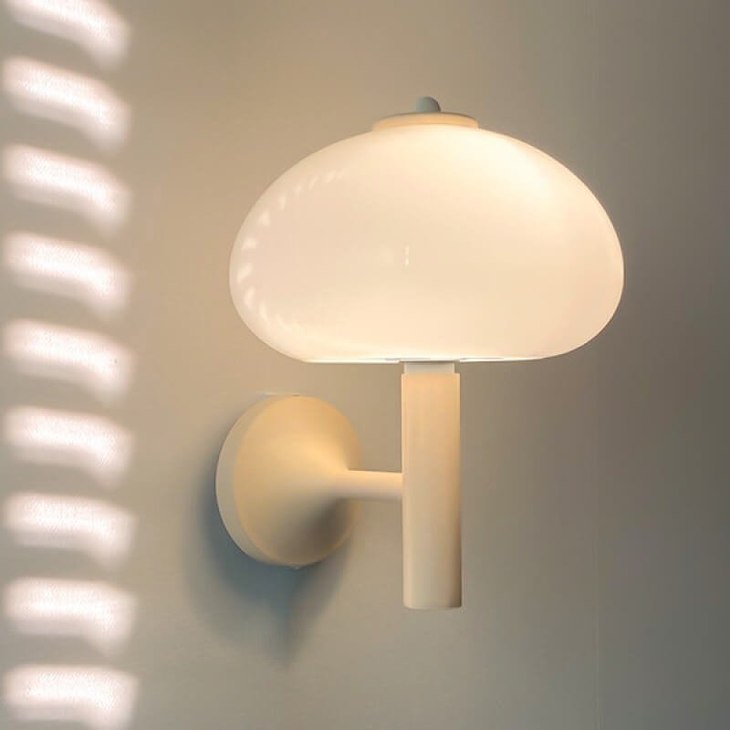 Nordic White Iron and Glass Dome 1-Light Wall Sconce for Bedroom Decor