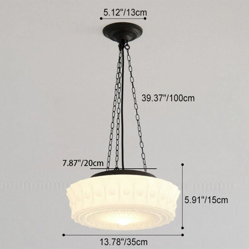 Elegant Black Iron Glass Striped Drum LED Ceiling Light for Living Room