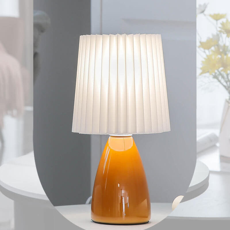 Nordic Vintage Glass Base Pleated Shade Table Lamp for Living Room