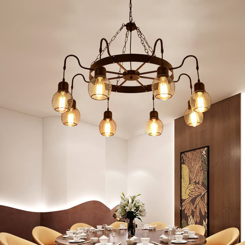 Classic Colonial Round Iron Mesh Chandelier Light for Living Room, 6/8/12 Light