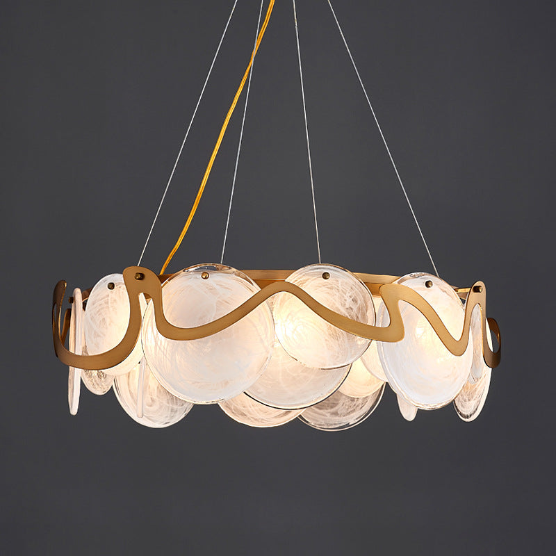 Modern Gold Finish Glass Cloud Texture Chandelier for Living Room 8/10 Lights