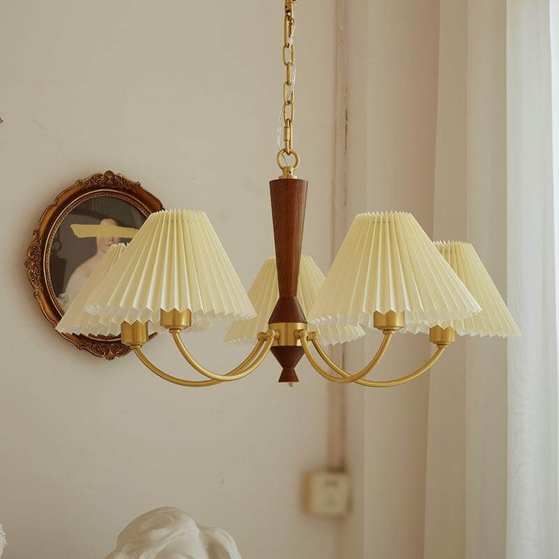 Nordic Retro Copper Pleated 3/5-Light Chandelier for Living Room Decor