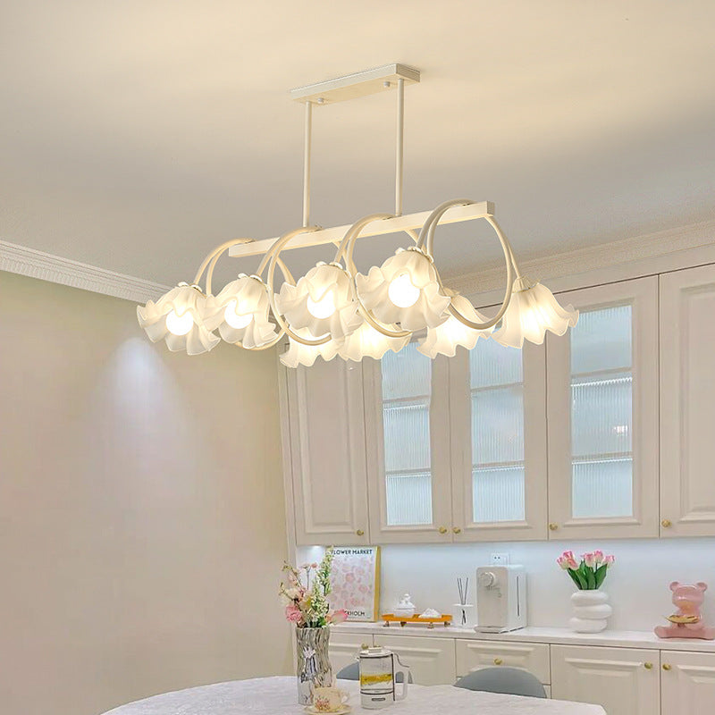 Modern Minimalist Cream Flower Iron & Glass Chandelier for Dining Room