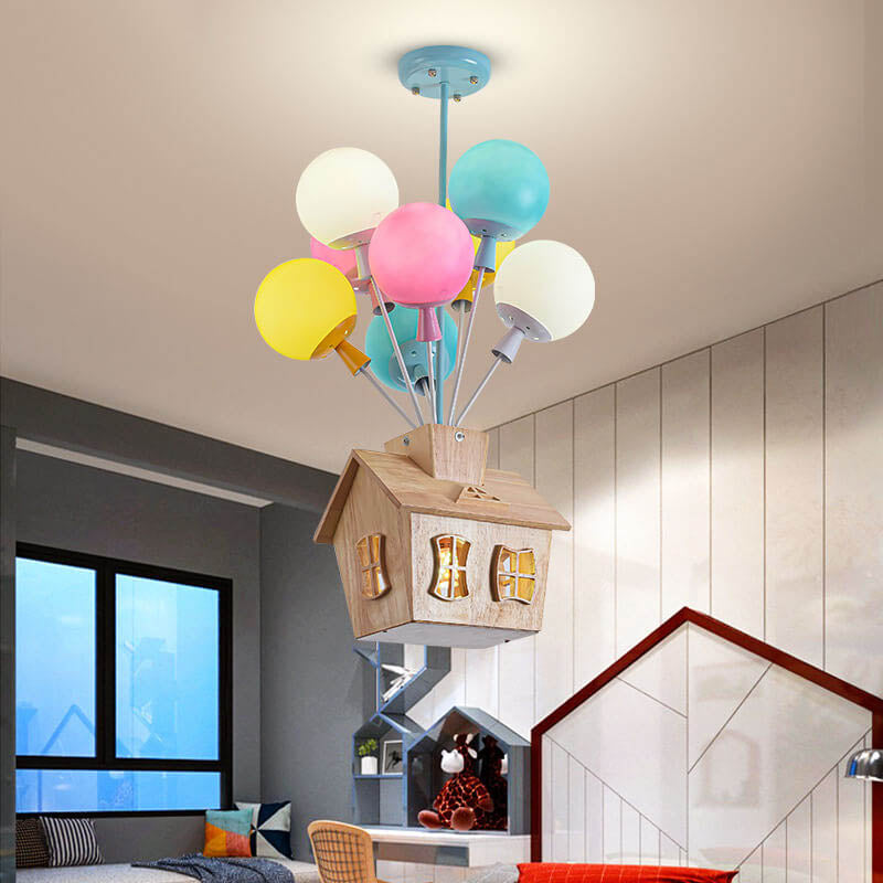 Modern Black and Wood 9-Light Glass Chandelier for Bedroom Decor