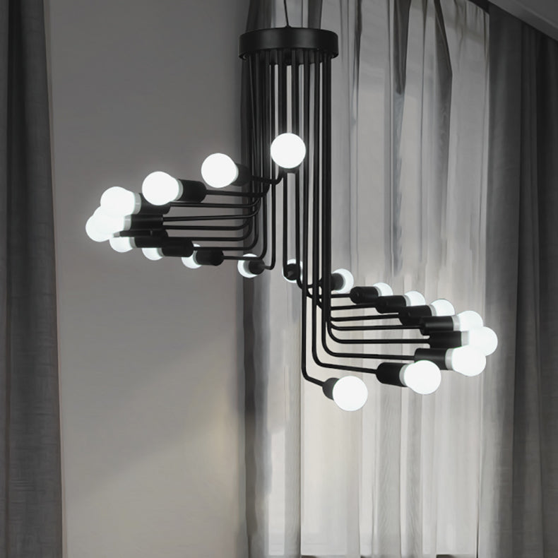 Vintage-inspired Black Iron Helical Chandelier for Entryway Lighting