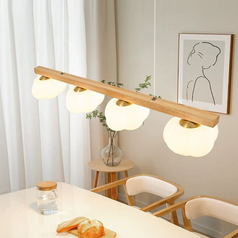 Rustic Japanese Wood Grain 4-Light Chandelier for Living Room & Island
