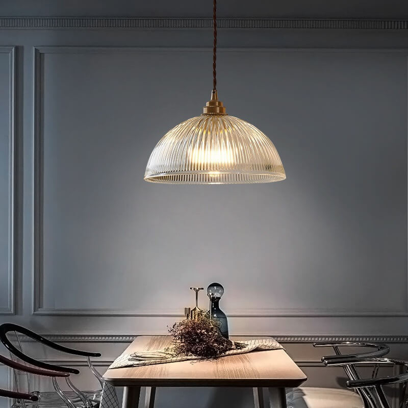 Sleek Clear Glass Dome Brass Pendant Light for Modern Dining Room