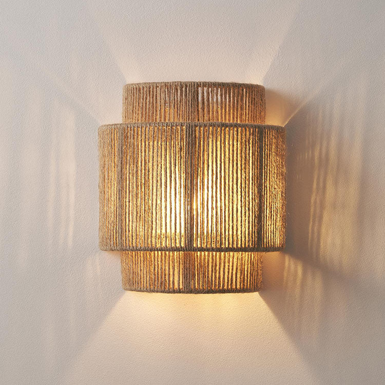 Rustic Japanese Rope Curved Wall Sconce Light for Living Room Decor