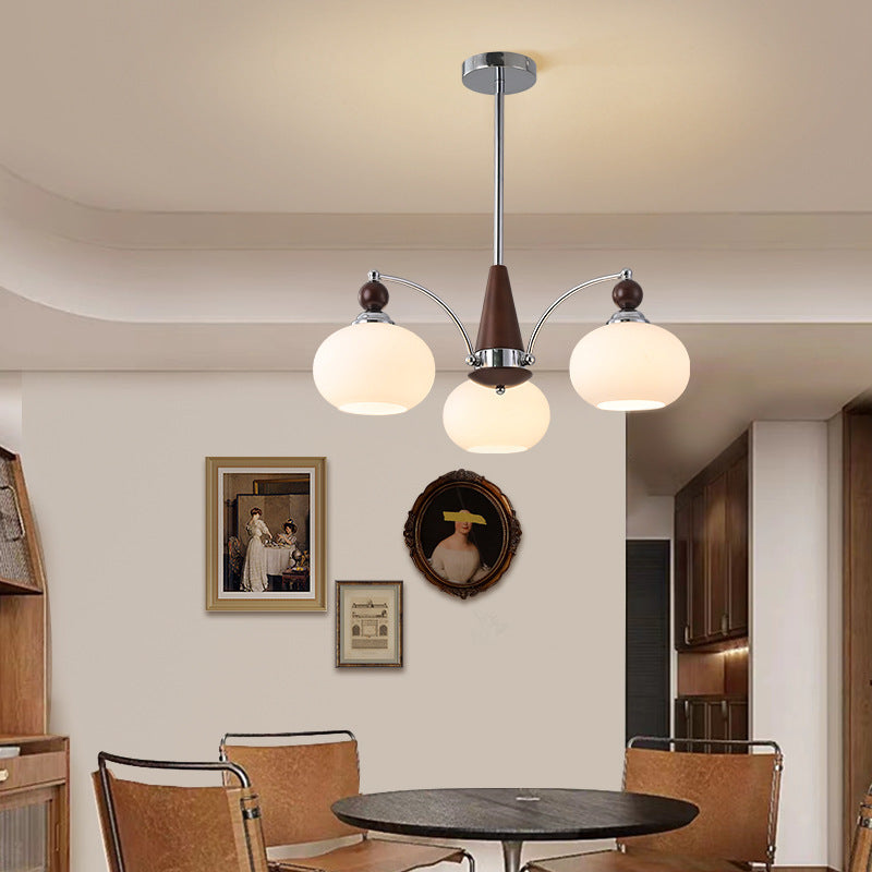 Modern Wood and Glass Round Chandelier for Living Room, 3/5/6/8 Lights