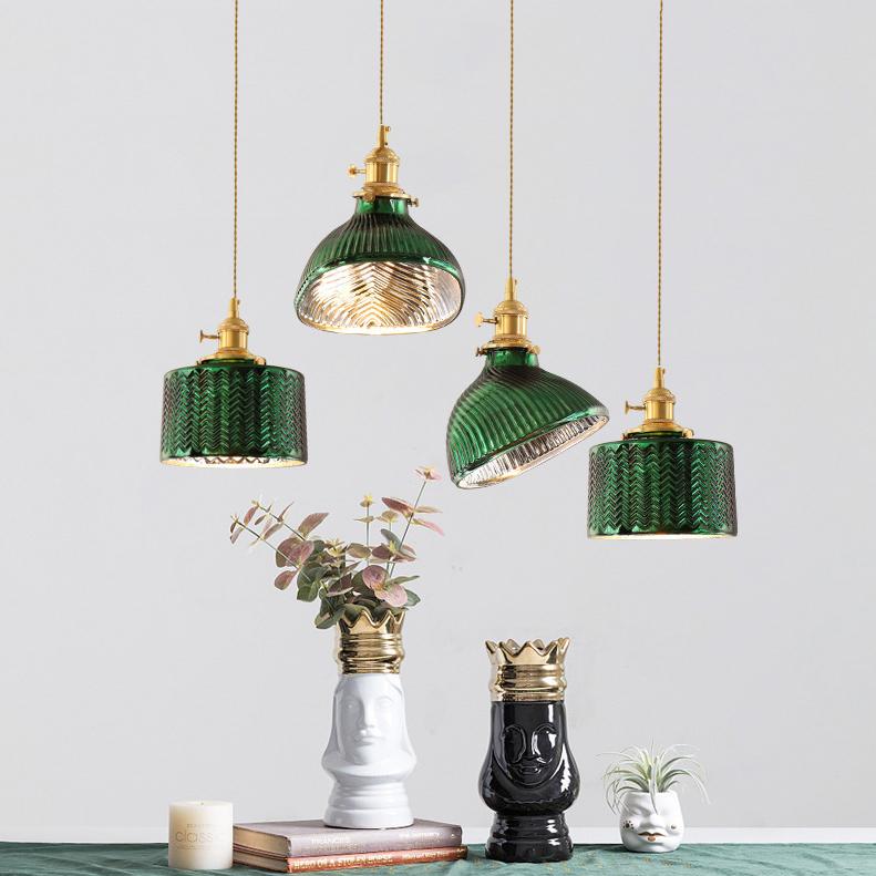 Vintage Green Brass Glass Chandelier Pendant Light for Kitchen Island