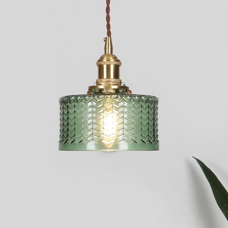 Traditional Japanese Brass Glass Round Pendant Light for Living Room