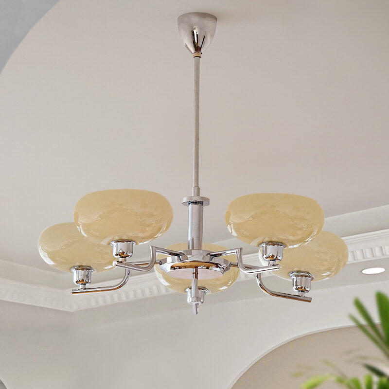Traditional Vintage Milk White Glass Dome Chrome 3/5 Light Chandelier