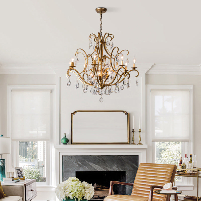 Classic French Crystal Candelabra Iron Chandelier for Living Room Elegance