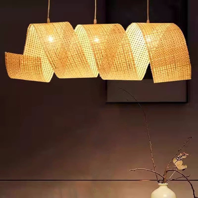 Elegant Bamboo Weaving Ribbon 2/3-Light Chandelier for Dining Rooms