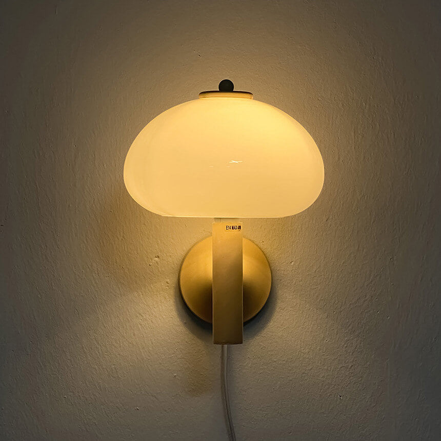 Nordic White Iron and Glass Dome 1-Light Wall Sconce for Bedroom Decor