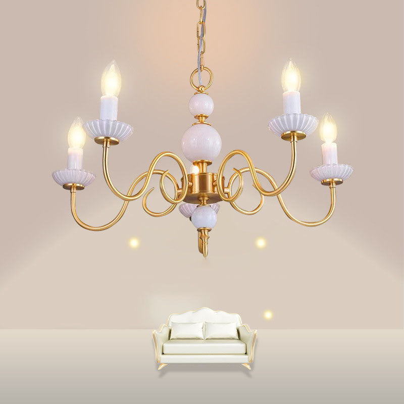 Elegant French Copper Frame 5-Light Candelabra Chandelier for Living Room