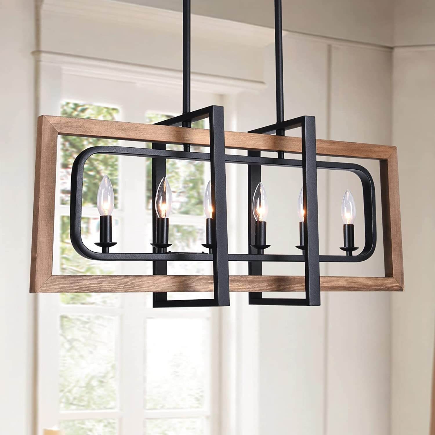 Rustic Vintage Wood and Iron 4/6 Light Rectangular Island Chandelier