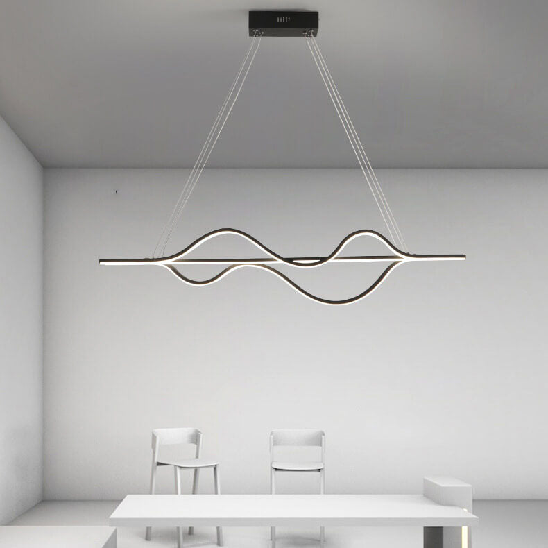 Sleek Black Metal LED Island Chandelier for Modern Kitchen Lighting