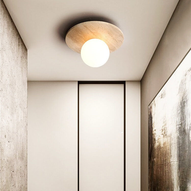 Vintage Round Travertine Flush Mount Ceiling Light Fixture for Hallway