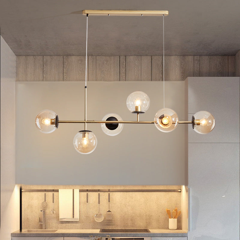 Modern Black Iron & Glass 6-Light Island Chandelier for Dining Room