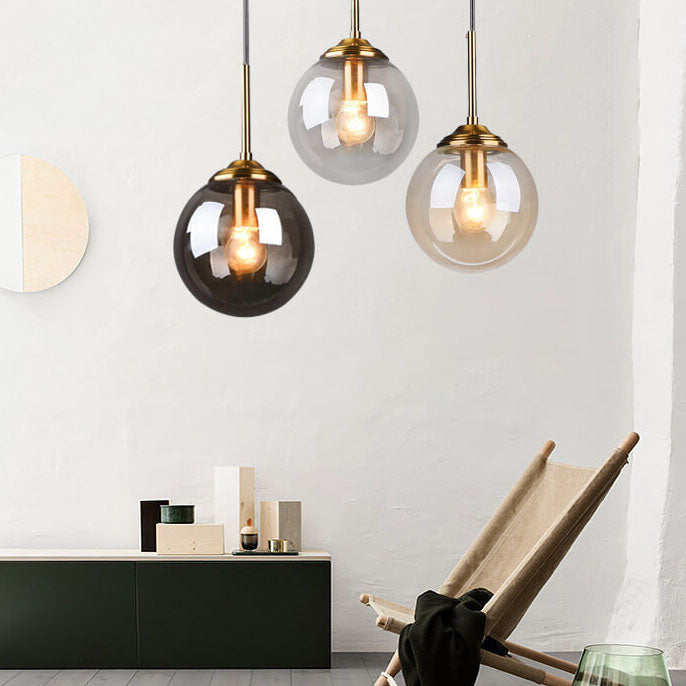 Nordic Copper Glass Spherical Island Light Chandelier for Dining Room