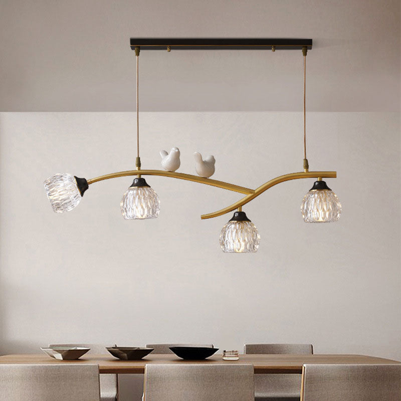 Japanese Minimalist Copper and Glass 4-Light Chandelier for Kitchen Island