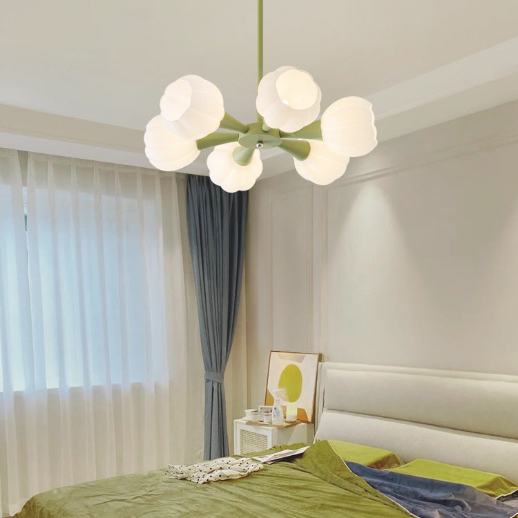 Minimalist Cream Iron & Glass Flower Chandelier for Living Room 4/6 Light