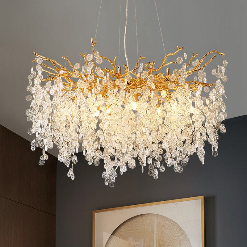 Elegant Round Aluminum Crystal Chandelier for Living Room - 9/12/14 Lights