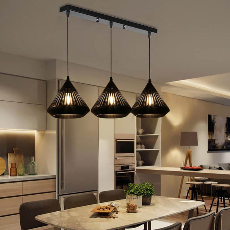 Modern Black Iron Hollow Diamond Chandelier Pendant for Kitchen Island