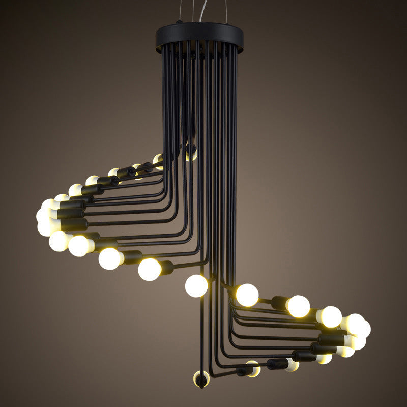 Vintage-inspired Black Iron Helical Chandelier for Entryway Lighting