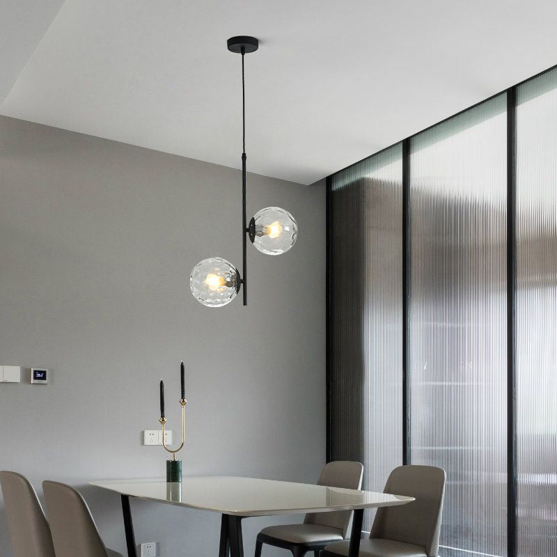 Modern Black Iron and Glass Round Ball Chandelier for Living Room