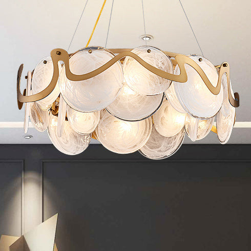 Modern Gold Finish Glass Cloud Texture Chandelier for Living Room 8/10 Lights