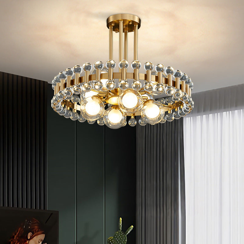 Modern Gold Finish Chandelier with Colorful Glass Shades for Living Room